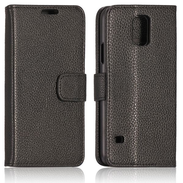 Samsung Galaxy S5 / S5 Neo Leder Cover Geldbörse Litchi Look - Schwarz