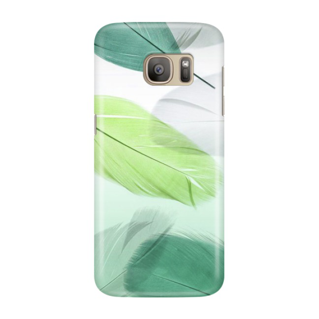 Samsung Galaxy S7 Edge Hardcase Schutzhülle Federn - Grün / Weiss
