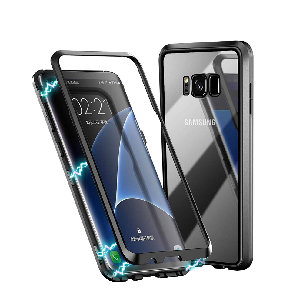 Image of Samsung Galaxy S8+ Plus Magnetische Alu Schutzhülle mit Panzer Glas Backcover (Magnet-Technologie) - Schwarz bei Apfelkiste.ch
