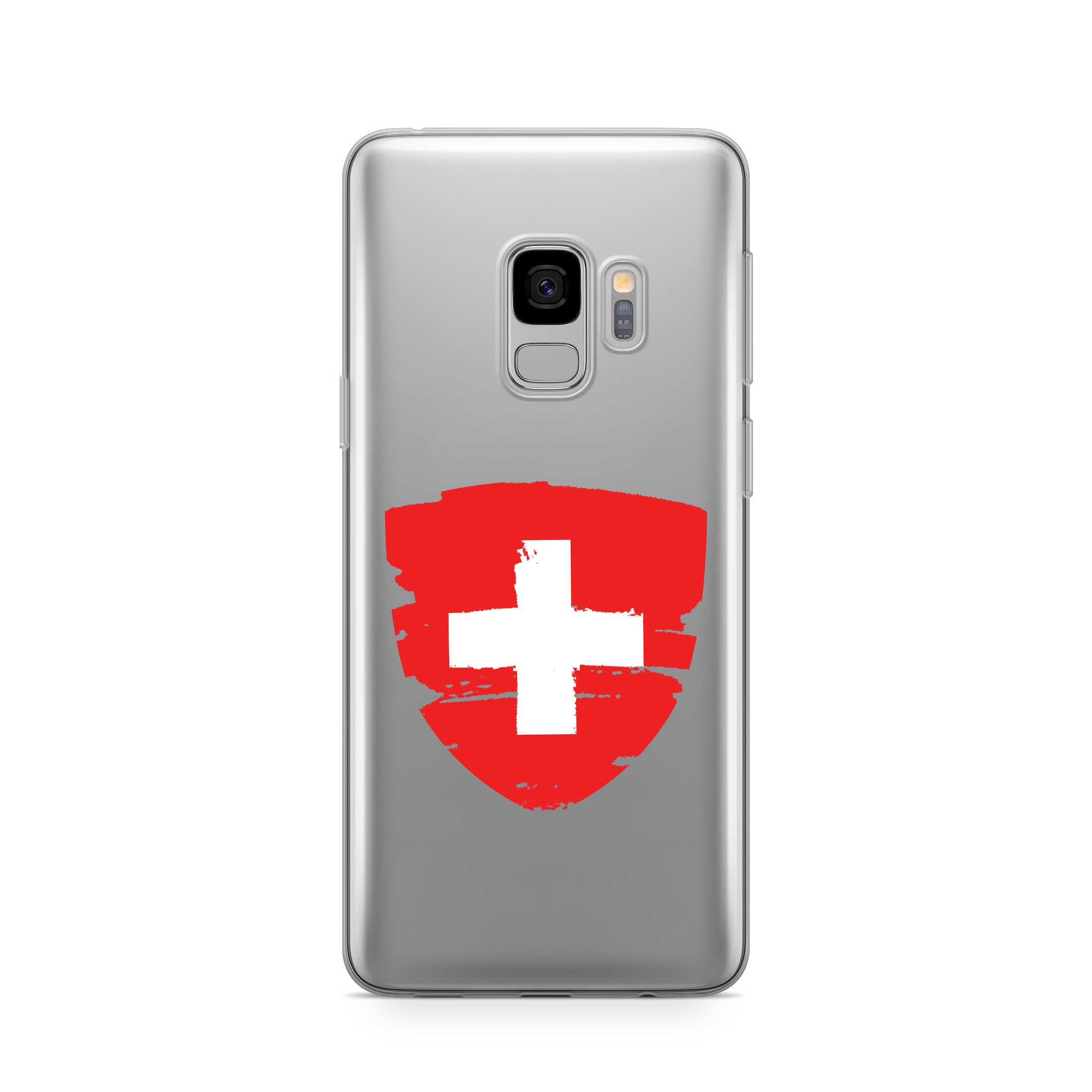 Image of Samsung Galaxy S9 Gummi Schutzhülle Schweizer Kreuz Vintage - Transparent / Rot bei Apfelkiste.ch