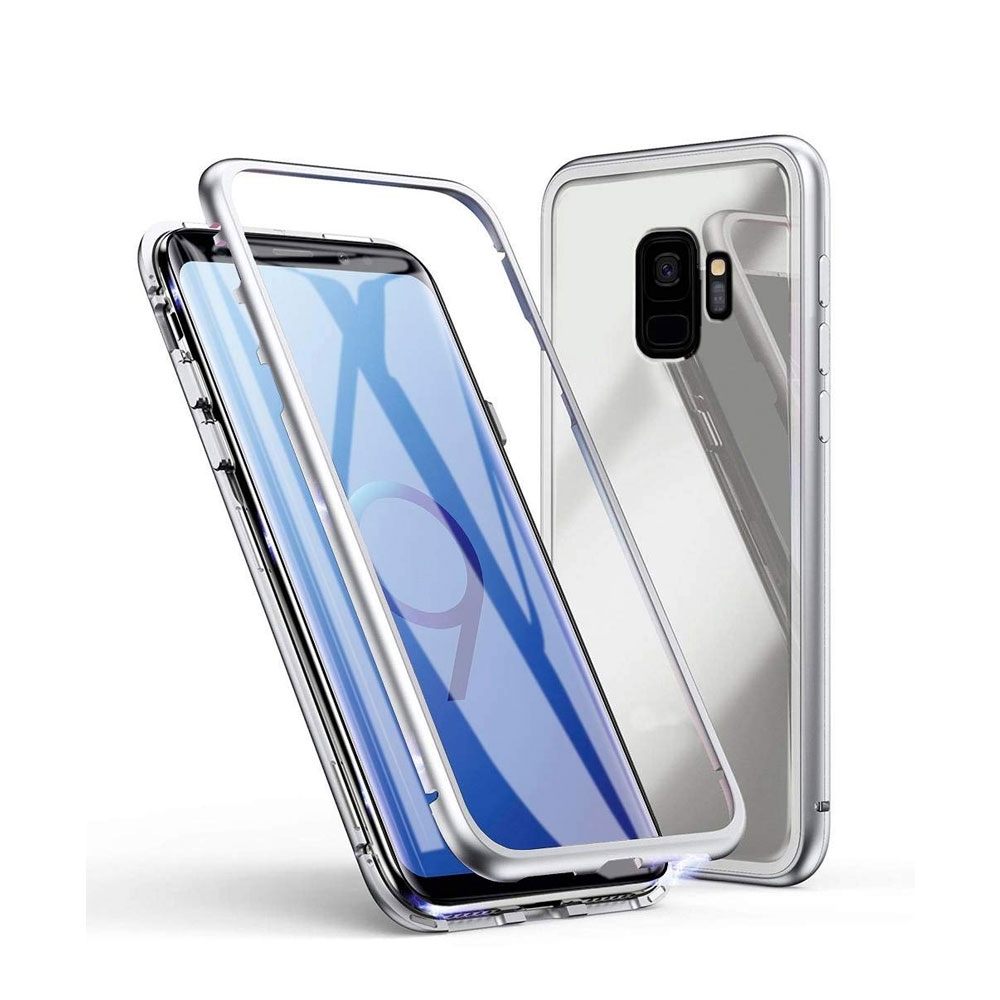 Image of Samsung Galaxy S9 Magnetische Alu Schutzhülle mit Panzer Glas Backcover (Magnet-Technologie) - Silber bei Apfelkiste.ch