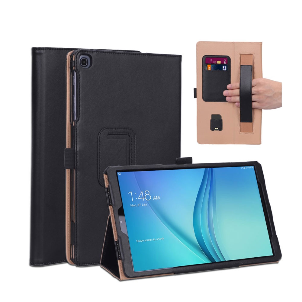 Image of Samsung Galaxy Tab A 10.1 (2019) Vintage Leder Tasche Flipcase mit Kartenfächern & Trageschlaufe - Schwarz bei Apfelkiste.ch