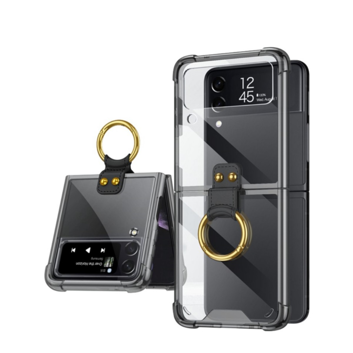 Image of Samsung Galaxy Z Flip3 5G Hybrid Hardcase Schutzhülle TPU Bumper mit Ring - Transparent / Schwarz bei Apfelkiste.ch