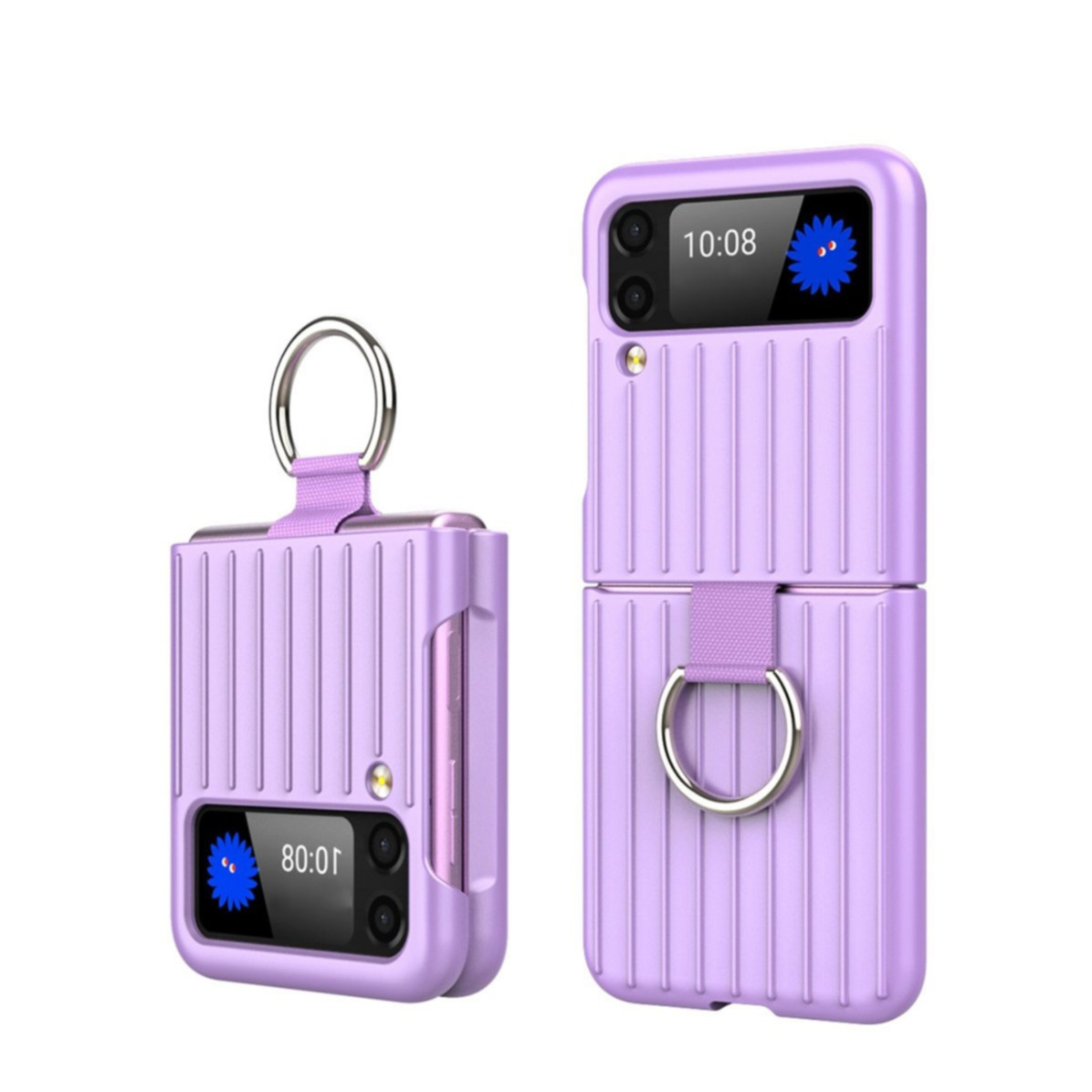 Image of Samsung Galaxy Z Flip3 5G Soft Touch Hardcase Schutzhülle mit Ring im Koffer Design - Lila bei Apfelkiste.ch