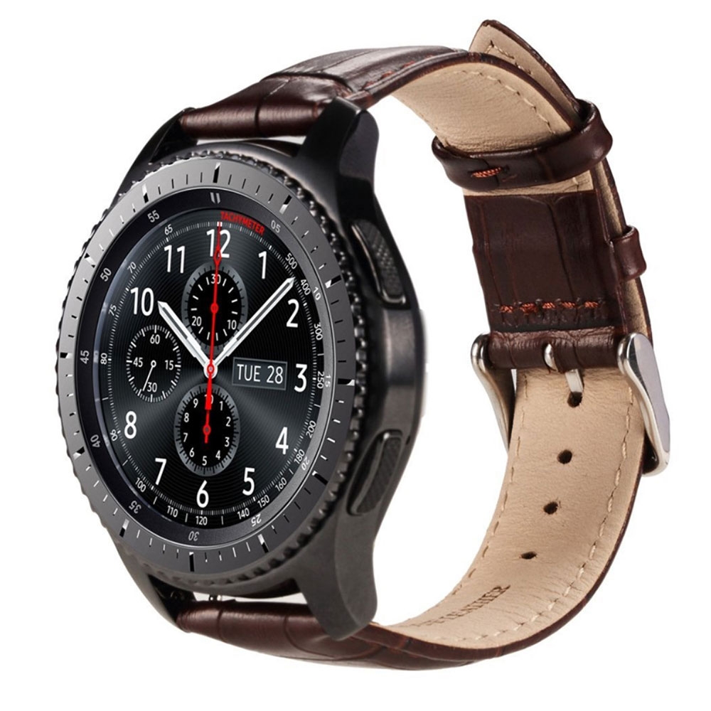Samsung Galaxy Watch 46mm / Gear S3 Classic / S3 Frontier Ersatz Leder Armband im Kroko Look - Braun