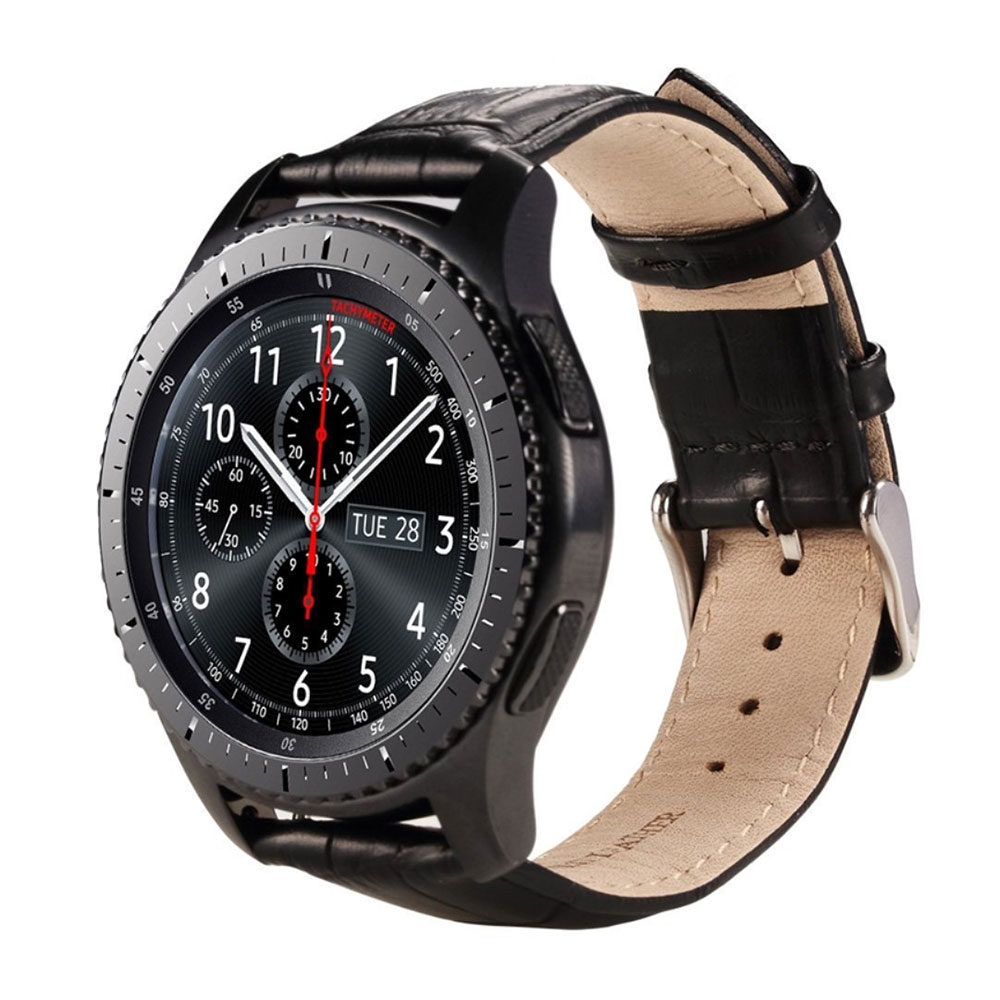 Samsung Galaxy Watch 46mm / Gear S3 Classic / S3 Frontier Ersatz Leder Armband im Kroko Look - Schwarz