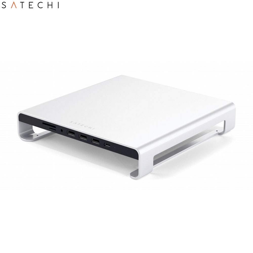 Aluminium Monitor Stand Hub iMac MacBooks 1x USB C / 3x USB / 1x Micro-/SD Slot / 1x 3.5mm AUX (ST-AMSHS) - Silber