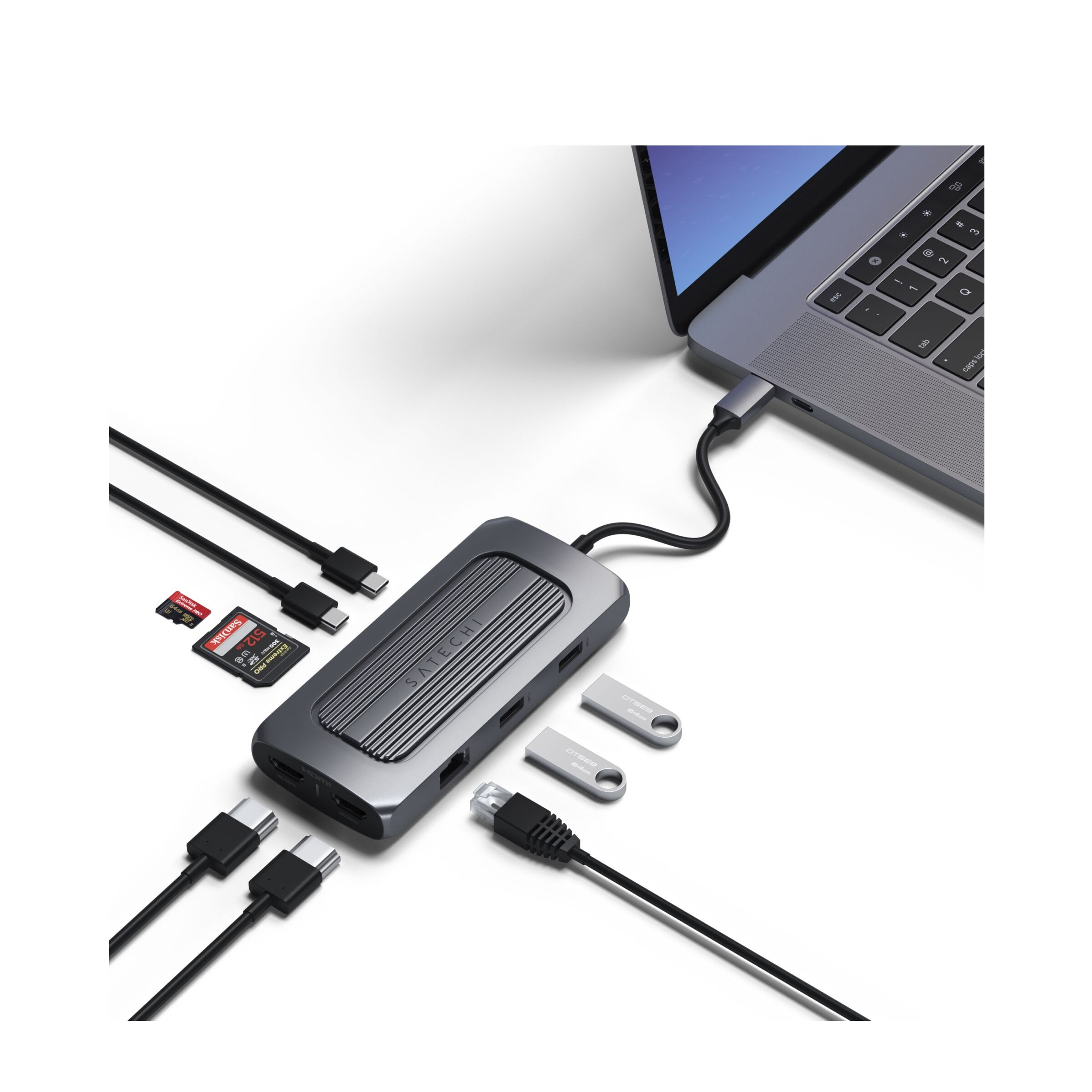 Image of Satechi - (100W) USB C Multiport MX Adapter Hub mit USB C / 2x 4K HDMI / 2x USB 3.0 / MicroSD / LAN / 3.5mm Klinke (ST-UCMXAM) - Space Grau bei Apfelkiste.ch