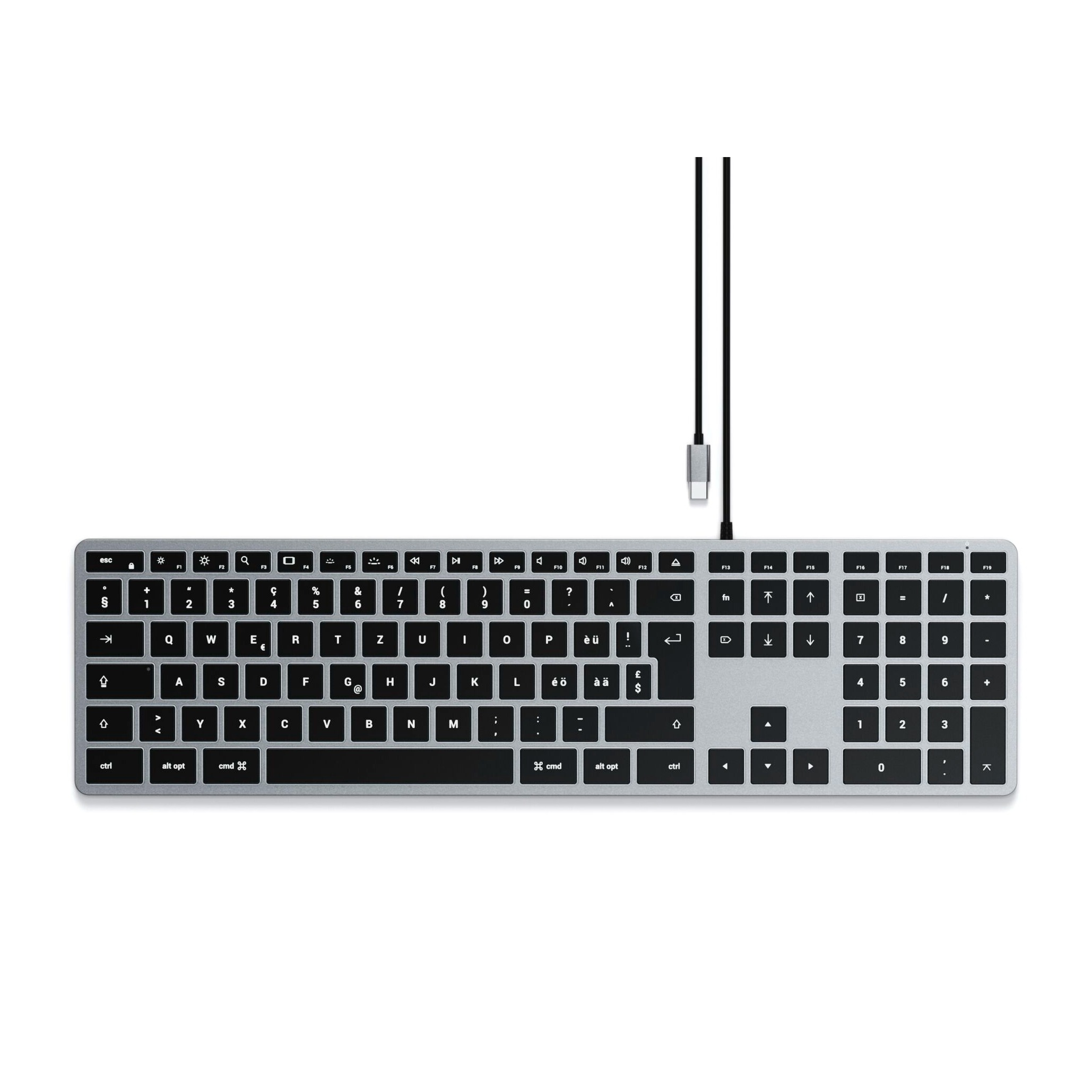 Image of Satechi - Slim W3 USB C Aluminium Tastatur Keyboard Schweizer Layout + Nummernblock (ST-UCSW3M-CH) - Space Grau bei Apfelkiste.ch
