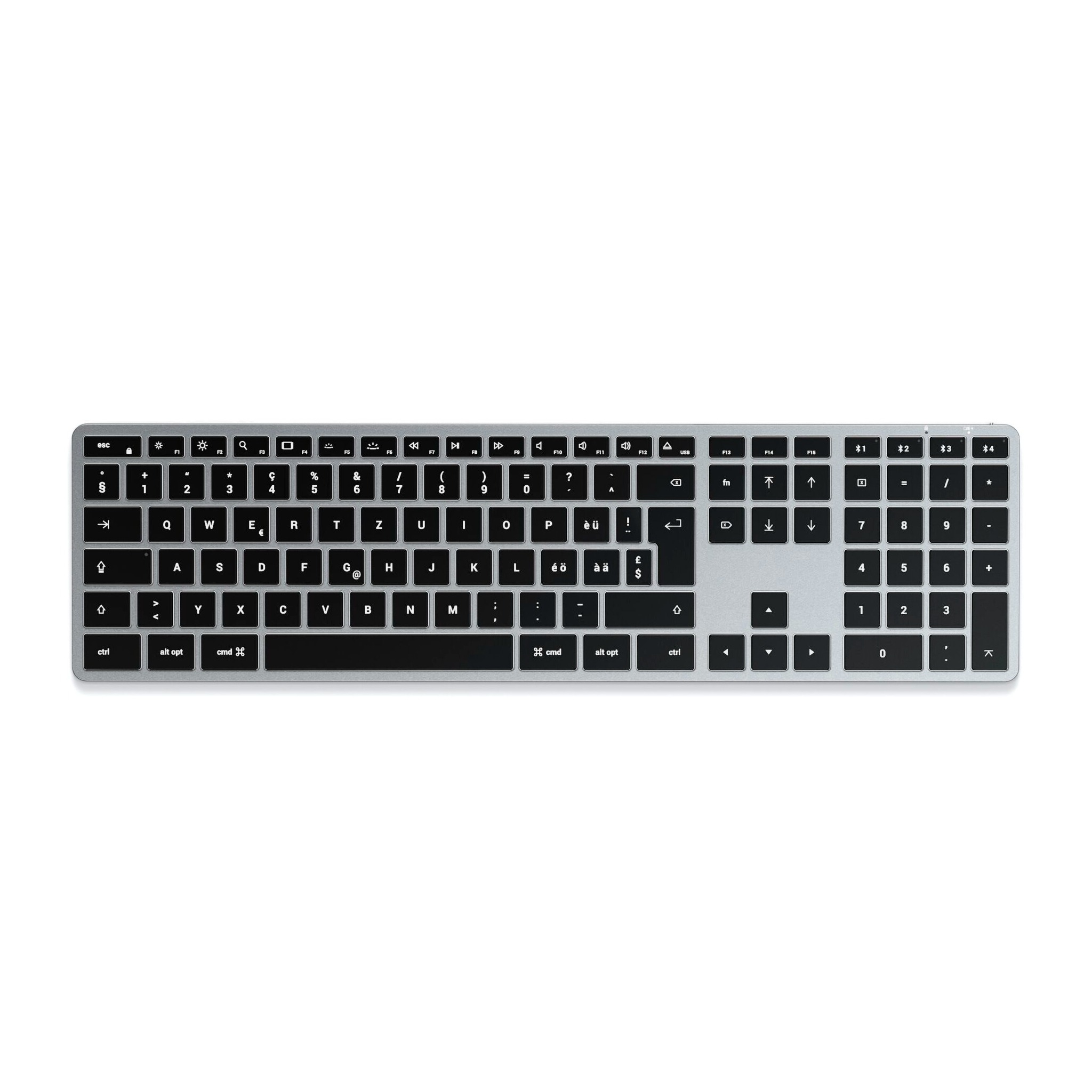 Image of Satechi - Slim X3 Bluetooth Aluminium Tastatur Keyboard Schweizer Layout + Nummernblock (ST-BTSX3M-CH) - Space Grau bei Apfelkiste.ch