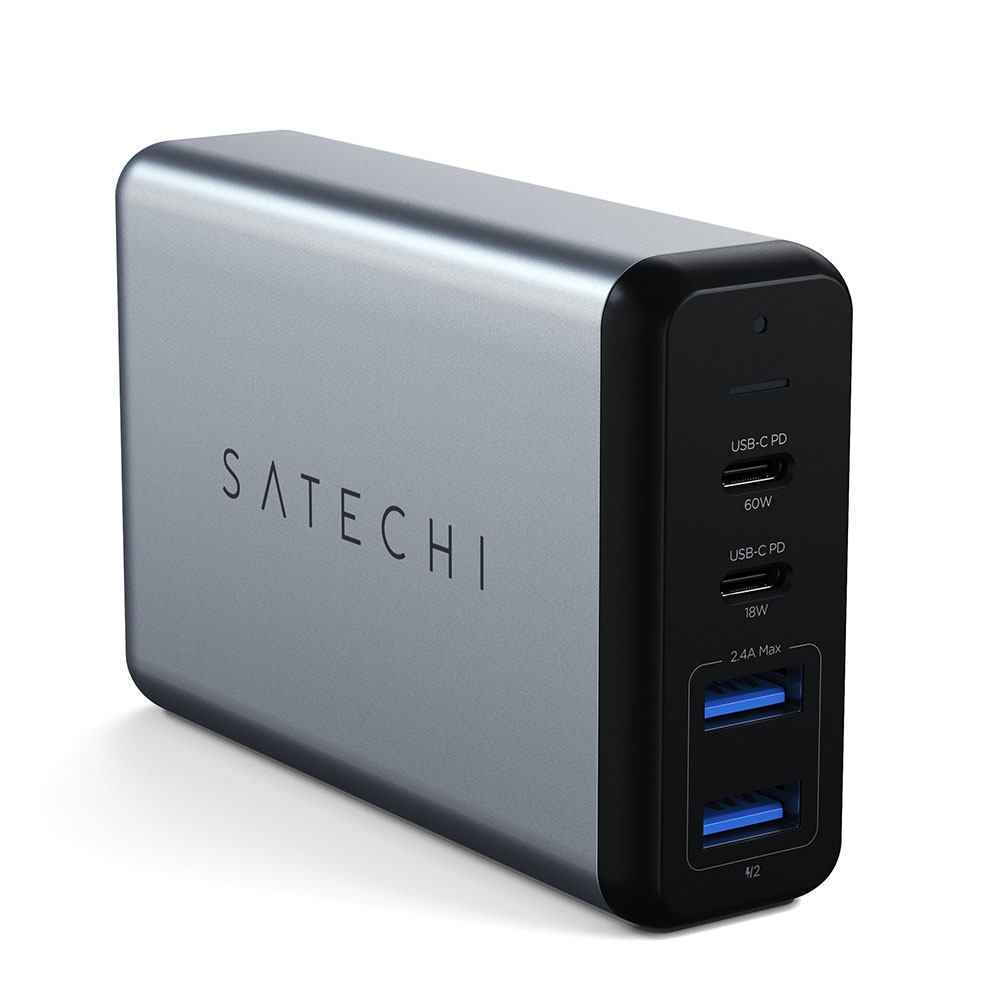 Image of Satechi - Travel Charger Dual USB C / USB 3.0 Netz Ladegerät (75W) Power Delivery-Technologie (ST-MC2TCAM) - Space Grau bei Apfelkiste.ch
