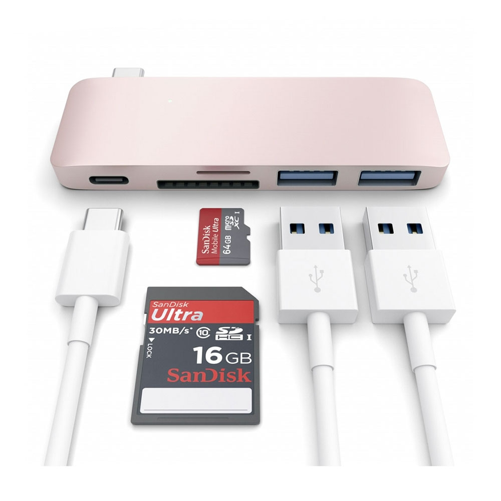 Image of Satechi - USB C Combo Hub mit Micro-SD/SD-Karten-Slot / 2x USB 3.0 Anschluss (ST-TCUPR) - Roségold bei Apfelkiste.ch
