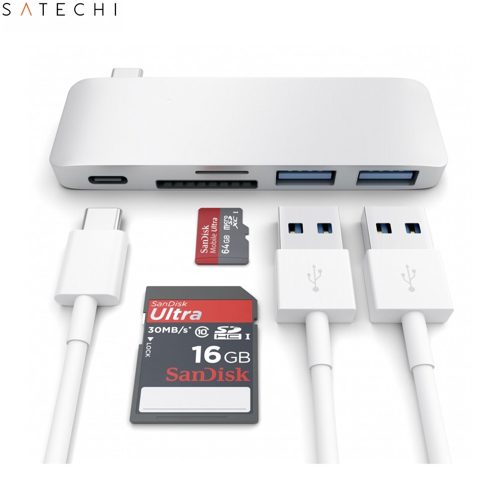 USB C Combo Hub mit Micro-SD/SD-Karten-Slot / 2x USB 3.0 Anschluss (ST-TCUPS) - Silber
