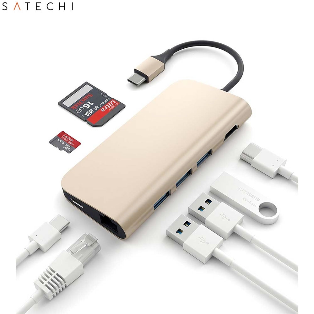 USB C Multi-Port Hub mit Micro-SD/SD-Karten-Slot / 3x USB 3.0 / 1x 4K HDMI / 1x Ethernet Anschluss (ST-TCMAG) - Gold