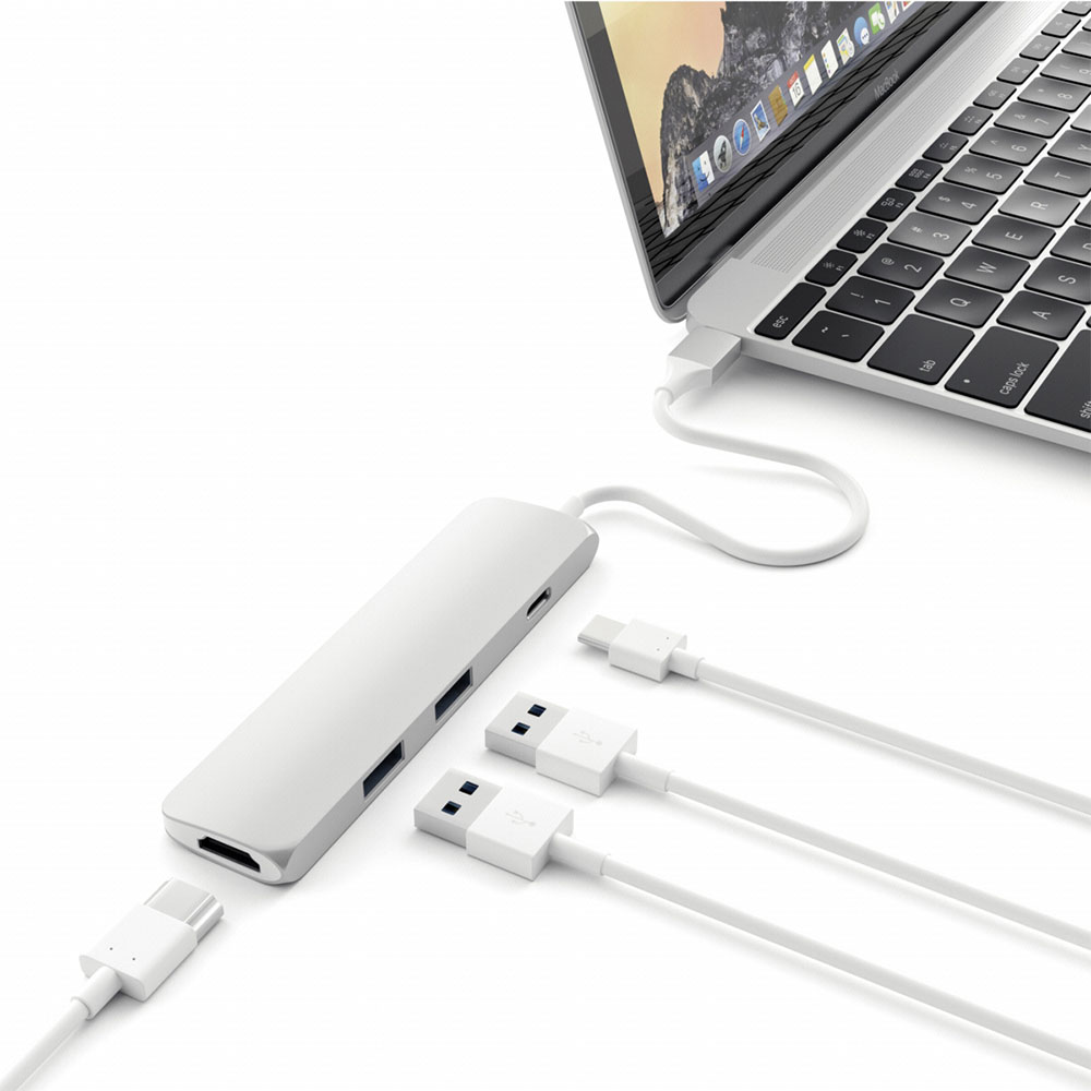 Image of Satechi - USB C Multiport Adapter mit USB C / 4K HDMI / 2x USB 3.0 Anschluss (ST-CMAS) - Silber bei Apfelkiste.ch