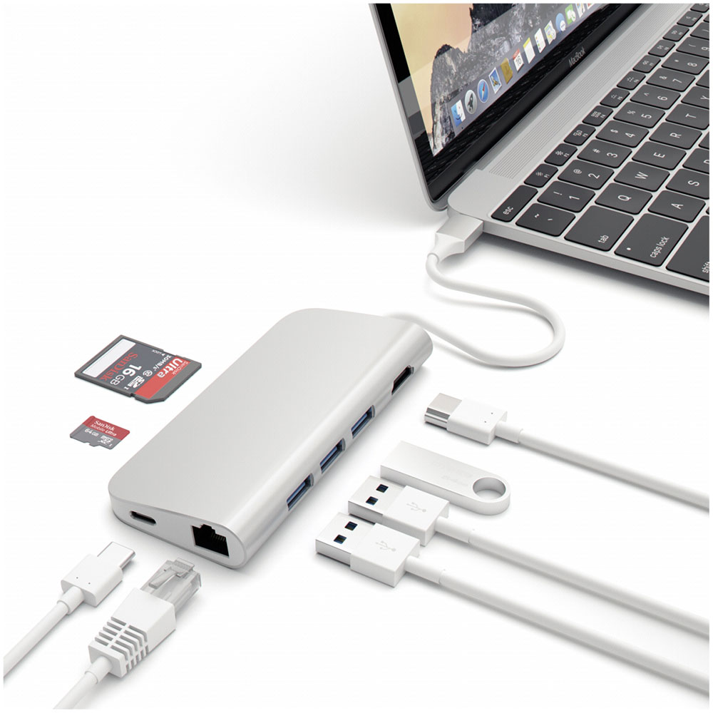 Image of Satechi - USB C Multiport Ethernet / 3x USB / 4K HDMI / MicroSD Adapter (ST-TCMAS) - Silber bei Apfelkiste.ch