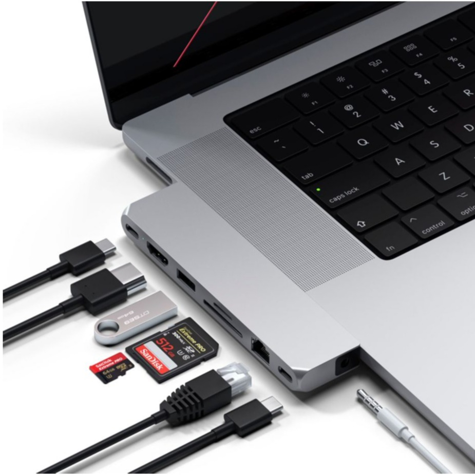 Image of Satechi - USB C Multiport Pro Hub Max mit USB C / USB 3.0 / HDMI / LAN / 3.5mm Klinke / SD & Micro SD Kartenlesegerät (ST-UCPHMXS) - Silber bei Apfelkiste.ch