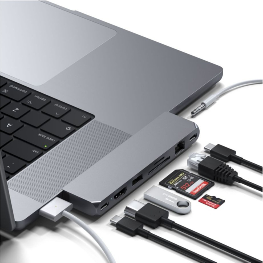Image of Satechi - USB C Multiport Pro Hub Max mit USB C / USB 3.0 / HDMI / LAN / 3.5mm Klinke / SD & Micro SD Kartenlesegerät (ST-UCPHMXM) - Space Grey bei Apfelkiste.ch