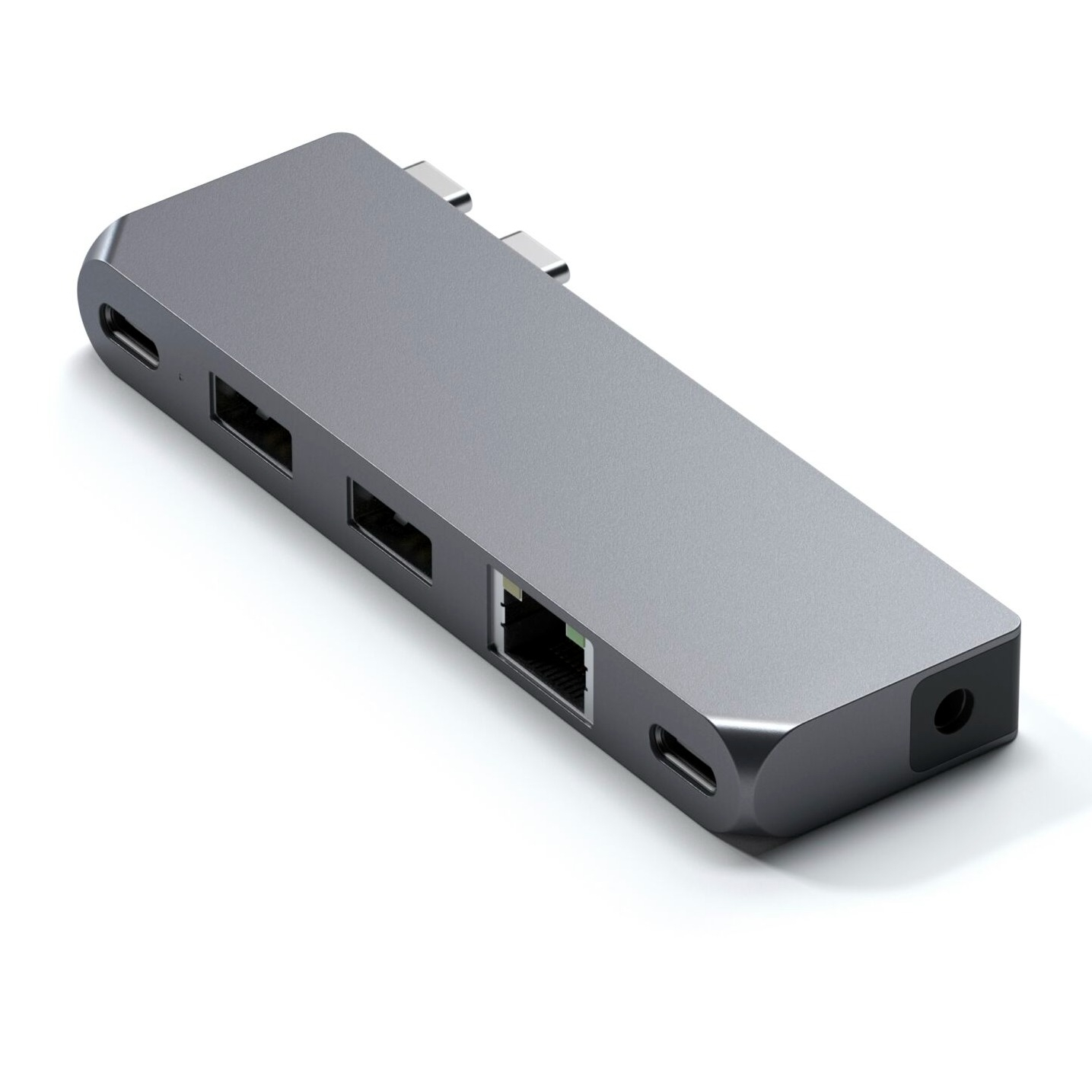 Image of Satechi - USB C Multiport Pro Hub Mini mit USB C / 2x USB 3.0 Anschluss / Gigabit Ethernet LAN / 3.5mm Klinke (ST-UCPHMIM) - Space Grau bei Apfelkiste.ch