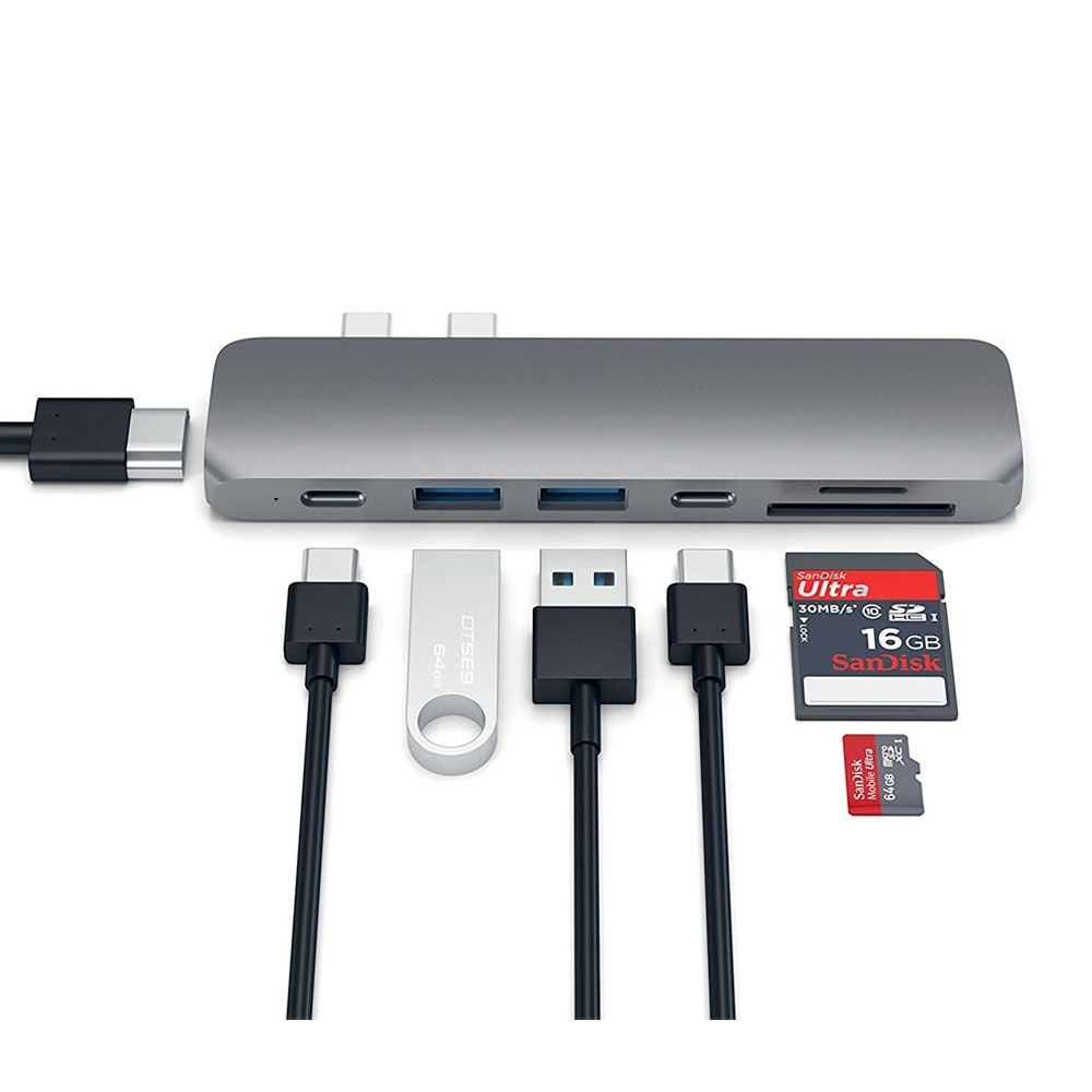 Image of Satechi - USB C Multiport Pro Hub mit USB C / 4K HDMI / 2x USB 3.0 Anschluss / Micro SD Kartenlesegerät (ST-CMBPM) - Space Grau bei Apfelkiste.ch