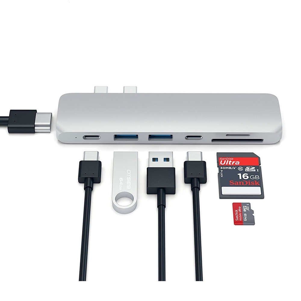 Image of Satechi - USB C Multiport Pro Hub mit USB C / 4K HDMI / 2x USB 3.0 Anschluss / Micro SD Kartenlesegerät (ST-CMBPS) - Silber bei Apfelkiste.ch