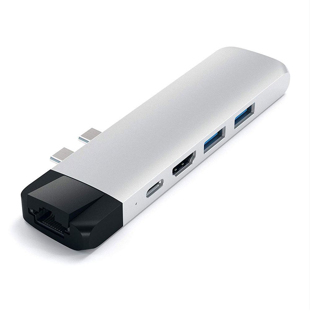 Image of Satechi - USB C Multiport Pro Hub mit USB C / 4K HDMI / 2x USB 3.0 Anschluss / Gigabit Ethernet / Micro SD Kartenlesegerät (ST-TCPHES) - Silber bei Apfelkiste.ch