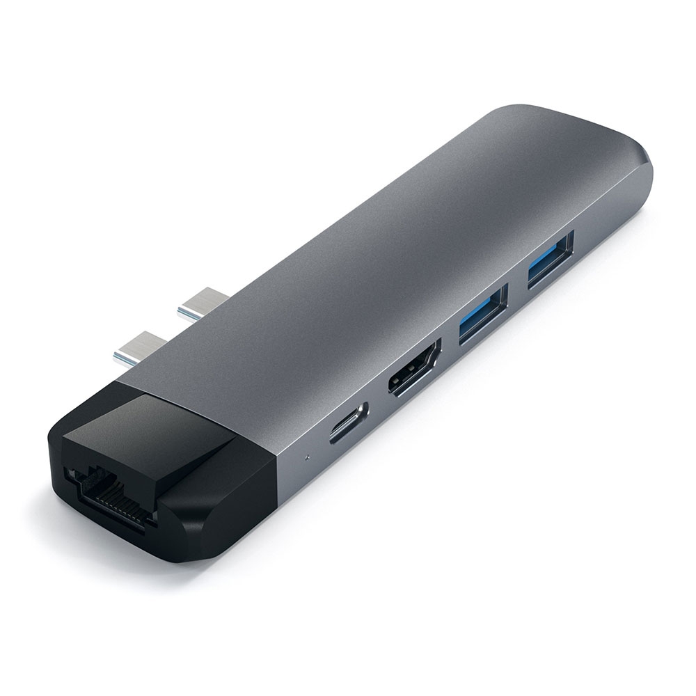 Image of Satechi - USB C Multiport Pro Hub mit USB C / 4K HDMI / 2x USB 3.0 Anschluss / Gigabit Ethernet / Micro SD Kartenlesegerät (ST-TCPHEM) - Space Grau bei Apfelkiste.ch
