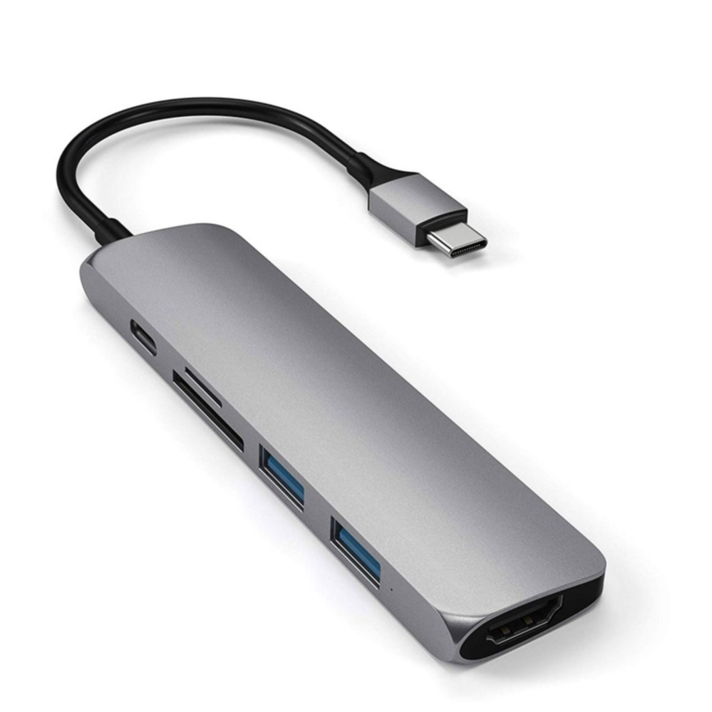 Image of Satechi - USB C Multiport Adapter Slim V2 Hub mit USB C / 4K HDMI / 2x USB 3.0 / SD & Micro SD Kartenlesegerät (ST-SCMA2M) - Space Grau bei Apfelkiste.ch