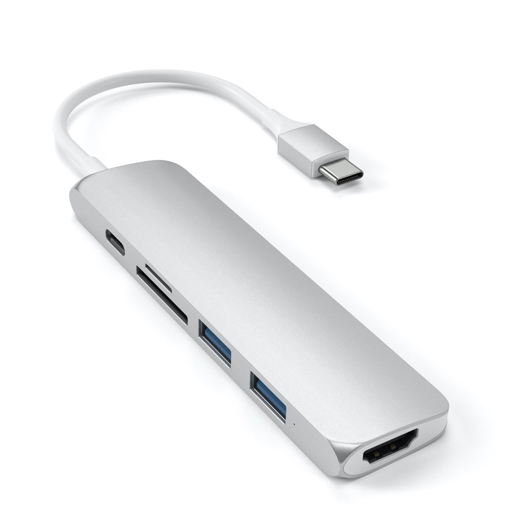 Image of Satechi - USB C Multiport Adapter Slim V2 Hub mit USB C / 4K HDMI / 2x USB 3.0 / SD & Micro SD Kartenlesegerät (ST-SCMA2S) - Silber bei Apfelkiste.ch
