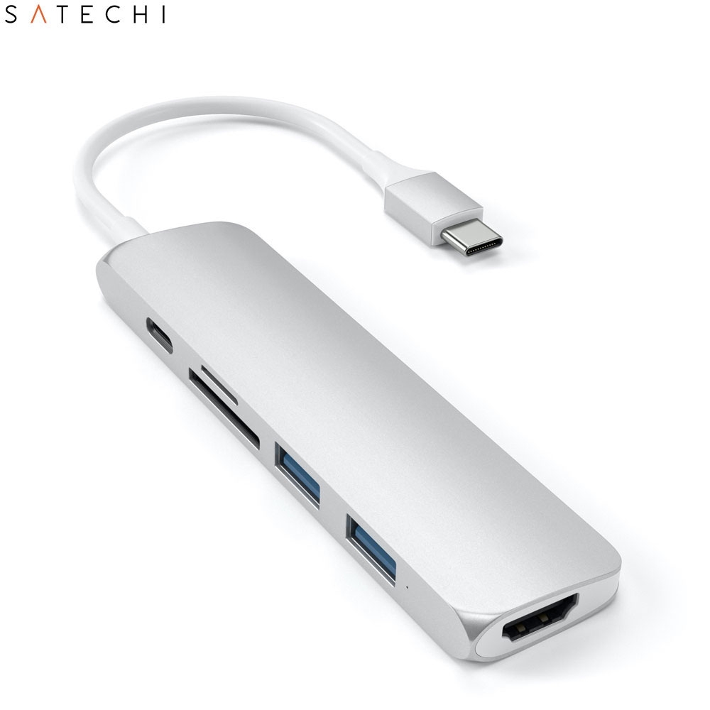 USB C Multiport Adapter Slim V2 Hub mit USB C / 4K HDMI / 2x USB 3.0 / SD & Micro SD Kartenlesegerät (ST-SCMA2S) - Silber