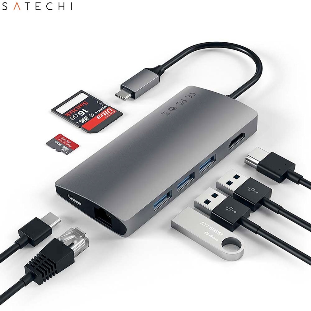 USB C Multiport Adapter V2 Hub mit USB C / 4K HDMI / 3x USB 3.0 / Ethernet / Micro SD Kartenlesegerät (ST-TCMA2M) - Space Grau