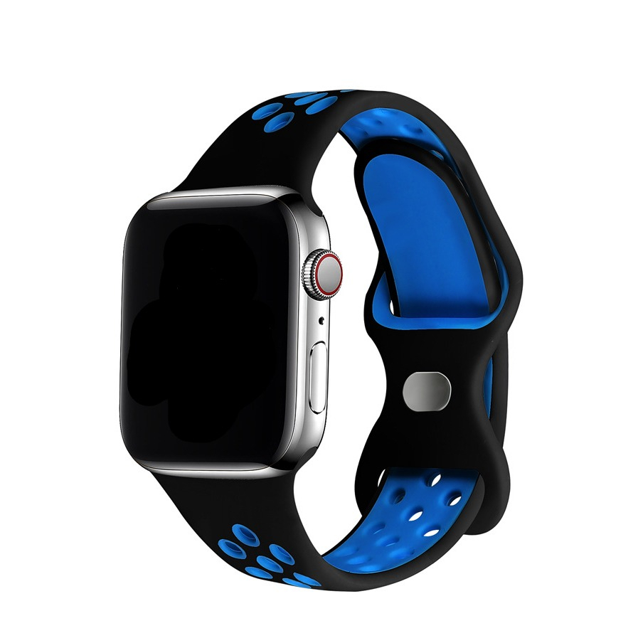 Image of Changee - Apple Watch (41/40/38 mm) Silikon Sport Armband Dual Color (Gelenkumfang: 155-195mm) - Schwarz / Blau bei Apfelkiste.ch