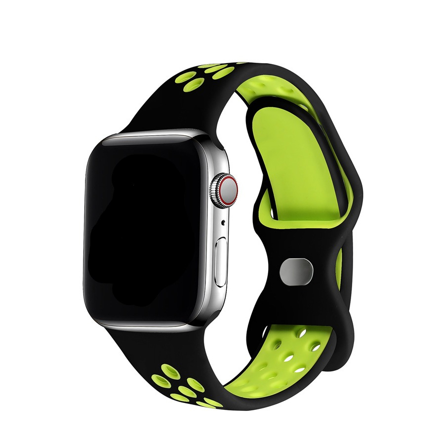 Image of Changee - Apple Watch (41/40/38 mm) Silikon Sport Armband Dual Color (Gelenkumfang: 155-195mm) - Schwarz / Gelb bei Apfelkiste.ch