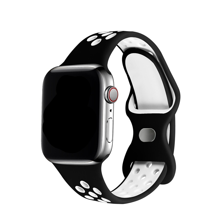 Image of Changee - Apple Watch (41/40/38 mm) Silikon Sport Armband Dual Color (Gelenkumfang: 155-195mm) - Schwarz / Weiss bei Apfelkiste.ch