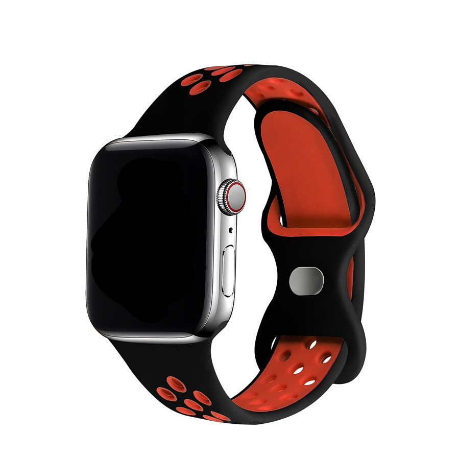 Image of Changee - Apple Watch (41/40/38 mm) Silikon Sport Armband Dual Color (Gelenkumfang: 175-215mm) - Schwarz / Rot bei Apfelkiste.ch