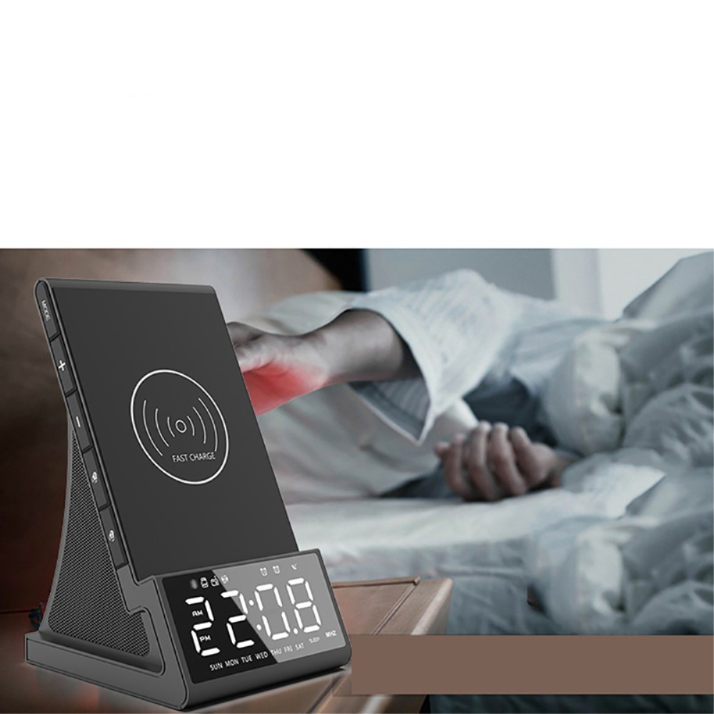 QI Digital Wecker Ladestation Qi Wireless Ladegerät Tischuhr für Heim Büro 