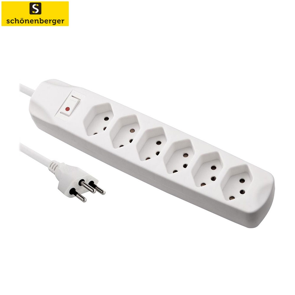 Fix Line 6-fach Steckdosenleiste mit Leuchtschalter und Kinder- / Überlastschutz 1.5m (6x T.13) - Weiss