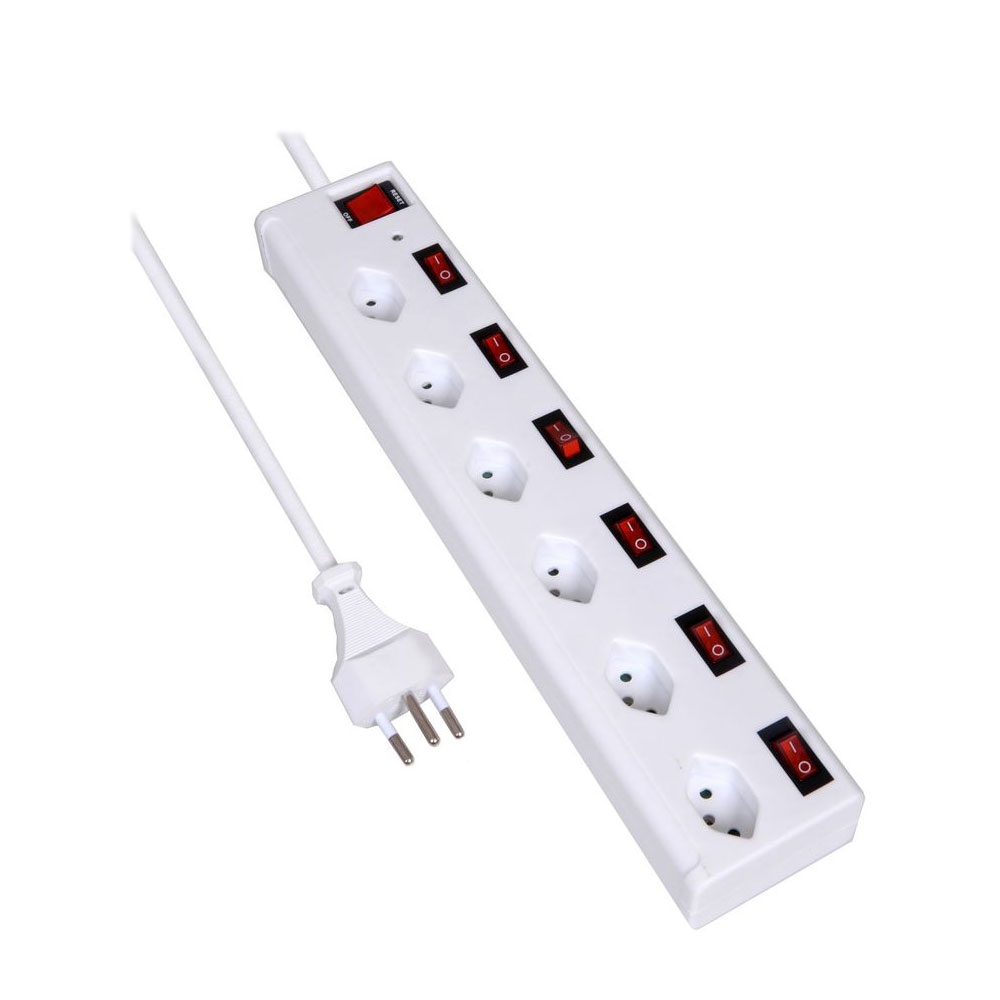 Image of (2m) Schönenberger Elektro - Plus 6-fach Steckdosenleiste mit Leuchtschaltern und Kinder- / Überlastschutz (6x T13 Quer) 85.600.WS - Weiss bei Apfelkiste.ch