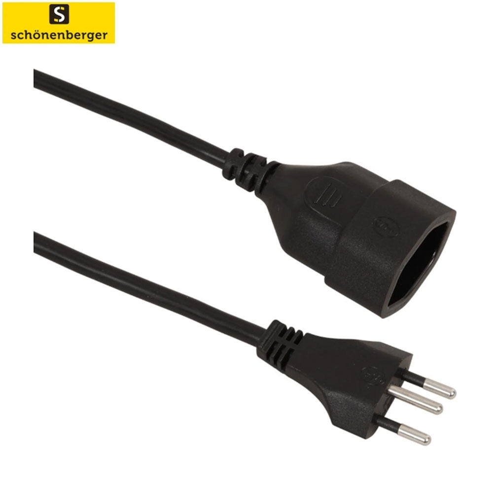 (10m) Verlängerungs Kabel mit CH-Stecker Schweiz 3-polig T13-T12 (IP20) - Schwarz