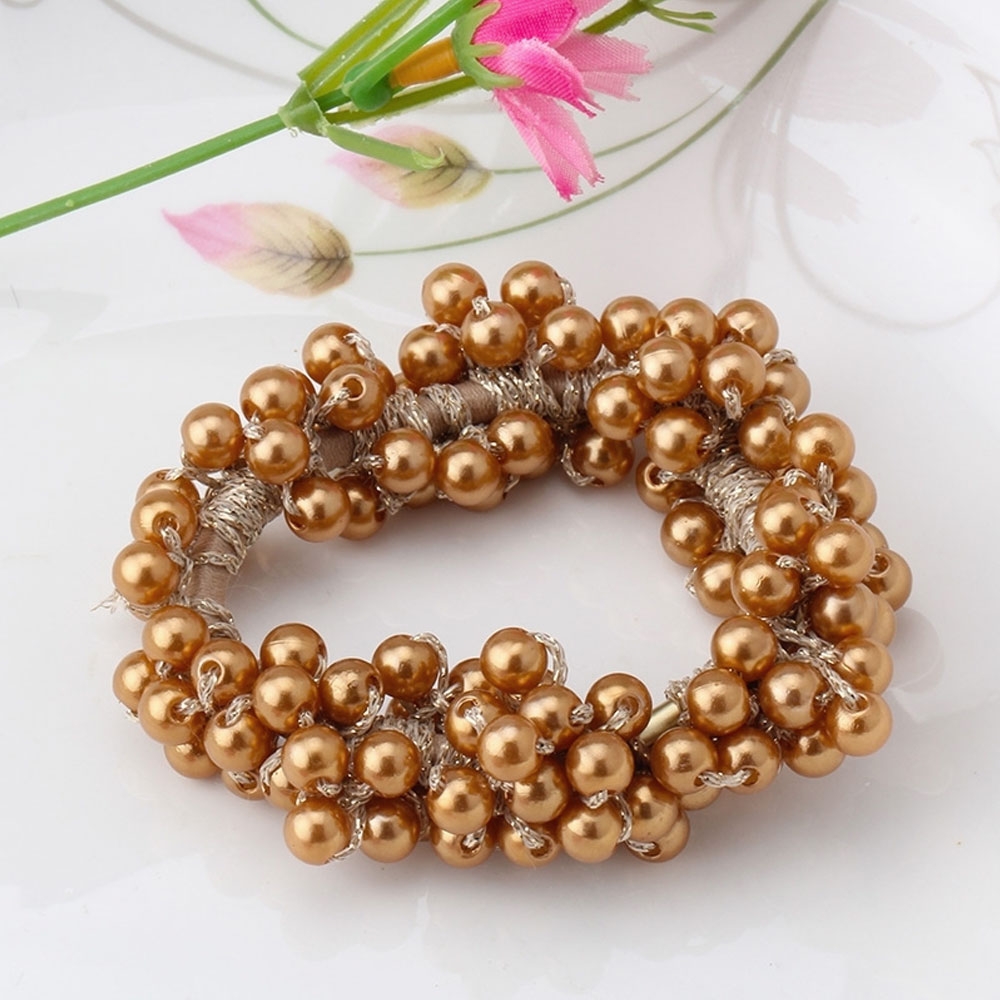 (2er Set) Scrunchies Elastischer Haargummi Haarschmuck Haarband Perlen - Roségold