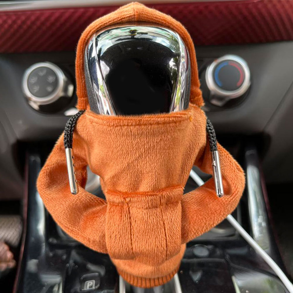 Jeanoko Auto-Schalthebel-Abdeckungs-Hoodie, Universal-Sweatshirt, Winter,  Warm, Lustig, mit Kapuze, Schaltknauf für Auto-Innenzubehör (Orange)