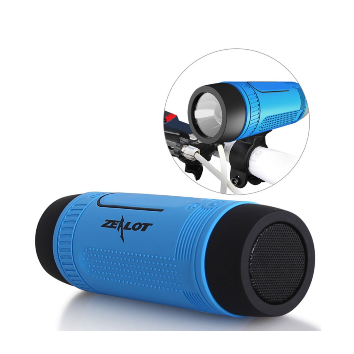 Image of Zealot - 3in1 Velo Fahrrad LED Lampe + Bluetooth 4.0 Outdoor Lautsprecher FM Radio + Power Bank 4000mAh (Micro SD Slot + Aux In) - Blau bei Apfelkiste.ch