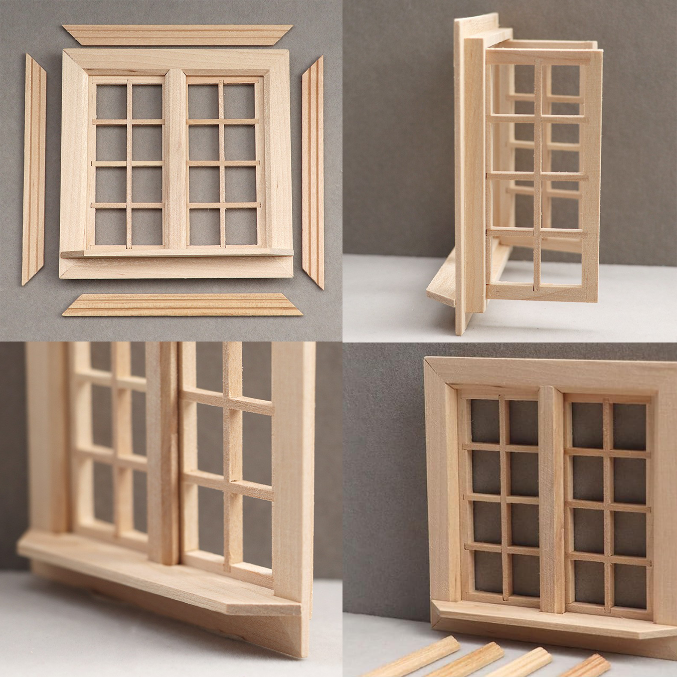 2 Stück Puppenhaus-Fenster Aus Holz (Maßstab 1:12) – Unbemalt, Zum Selbstgestalten – Für Puppenhaus, Diorama, Miniatur-Szenen