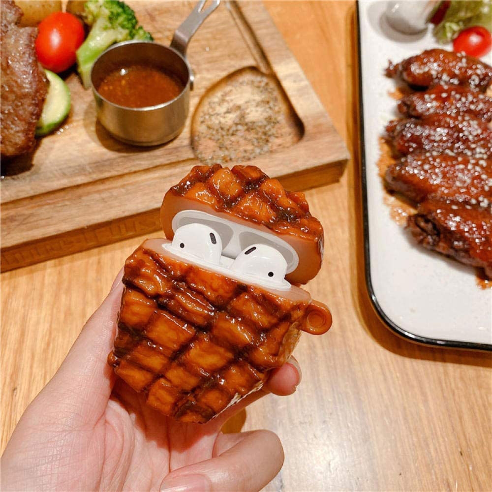 Image of AirPods (1. & 2. Generation) Silikon Case Schutzhülle mit Karabinerhaken - Steak bei Apfelkiste.ch