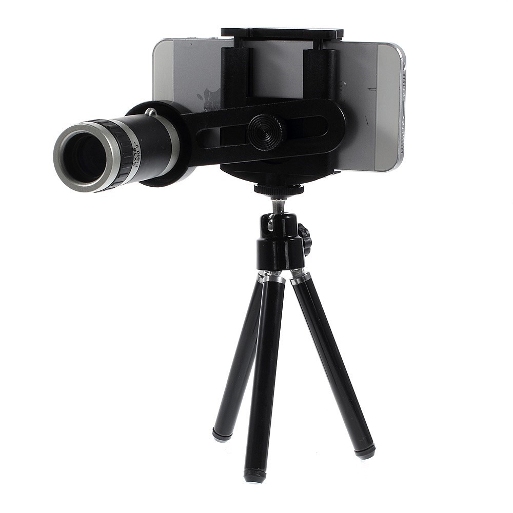 Universal Smartphone Alu Kamera Teleskop Objektiv Televorsatz mit 8-facher Vergrösserung + Stativ