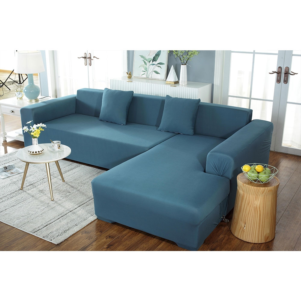 Stretch Sofa Schonbezug Elastischer Couch Überwurf Sofahusse Abdeckung (190-230cm) - Blau / Grau