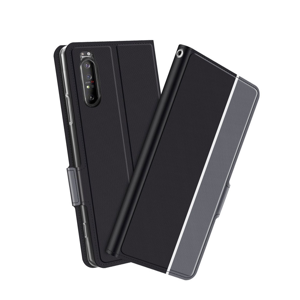 Image of Sony Xperia 1 II Flip Cover Wallet Leder Tasche mit Kartenfächern Dual Color - Schwarz / Grau bei Apfelkiste.ch