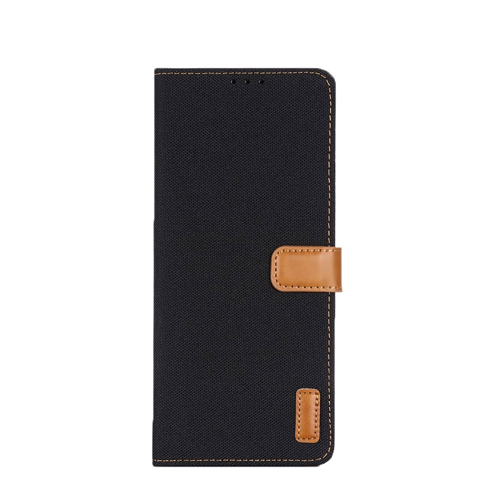 Image of Sony Xperia 1 II Stoff Tasche im Jeans Look mit Kartenfach + Magnetverschluss - Schwarz / Braun bei Apfelkiste.ch