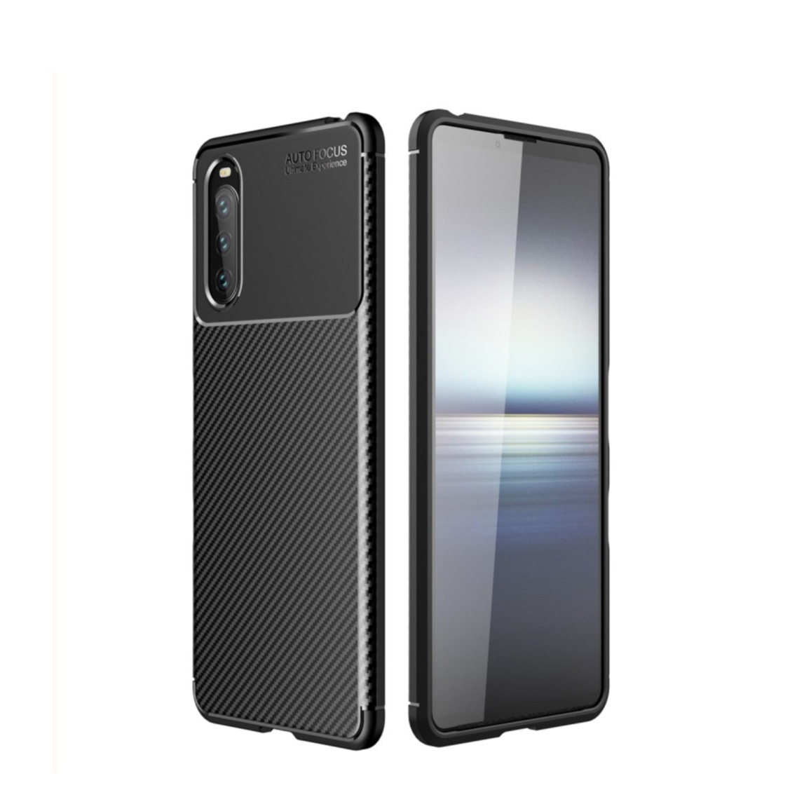 Image of Sony Xperia 10 III Gummi Case Schutzhülle mit Air Cushion Fallschutz im Carbon Look - Schwarz bei Apfelkiste.ch