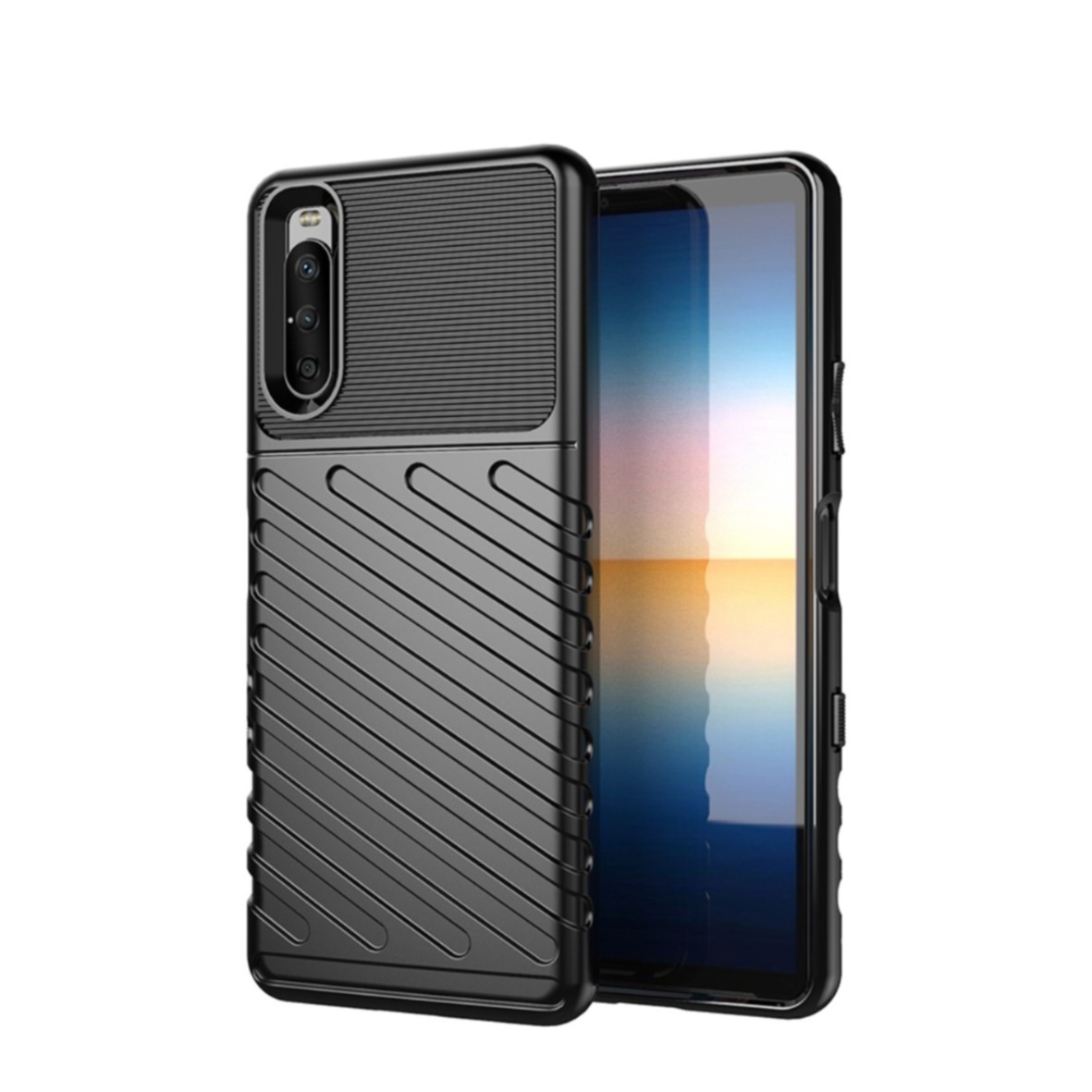 Image of Sony Xperia 10 III Gummi Case Schutzhülle Grip Design - Schwarz bei Apfelkiste.ch
